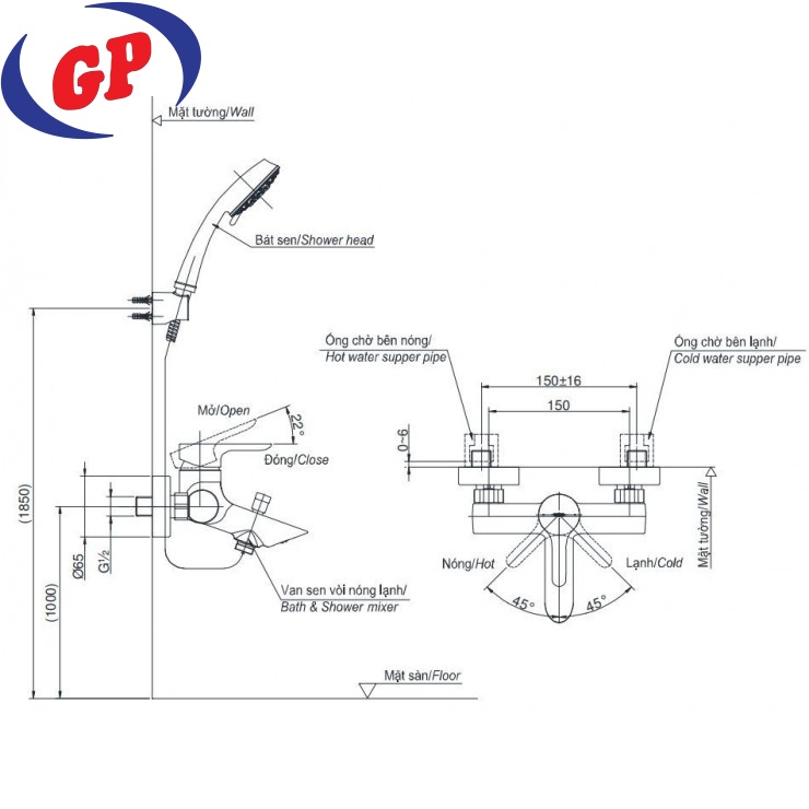 Củ Sen Tắm TOTO TBS01302V Nóng Lạnh