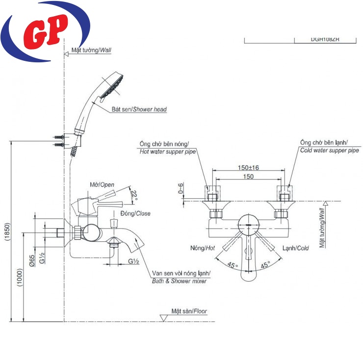 Củ Sen Tắm TOTO TBS02302V Nóng Lạnh