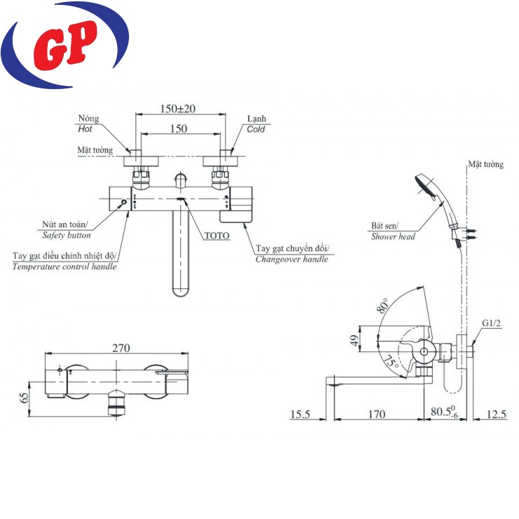 Củ Sen Tắm TOTO TBV03427V Nhiệt Độ