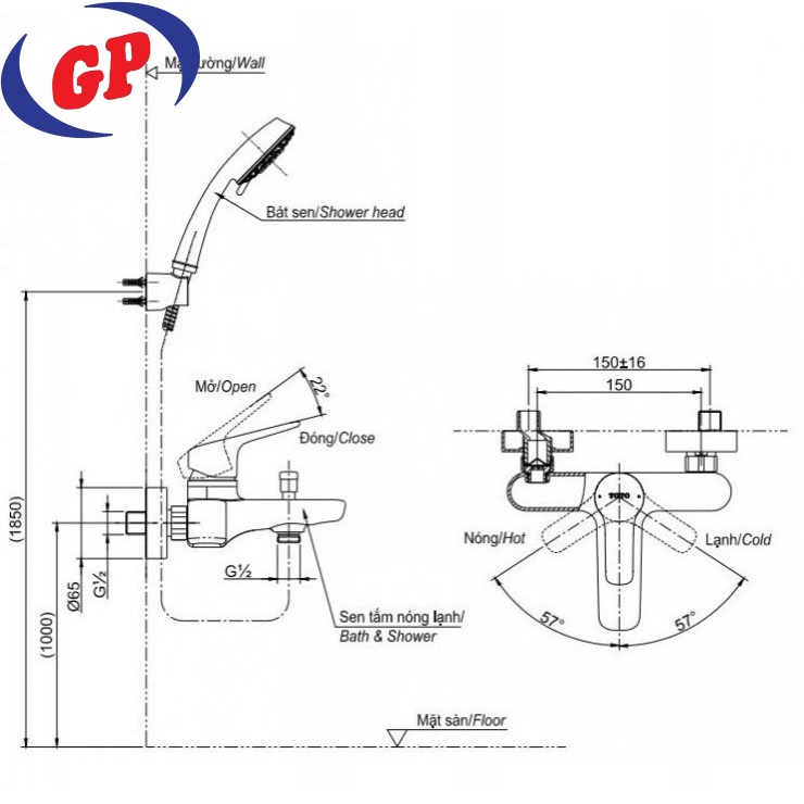 Vòi Sen TOTO TBG04302VA/TBW07009A Tay Sen 3 Chế Độ