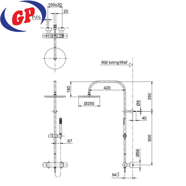 Vòi Sen Cây TOTO TX454SESV2BRN Nhiệt Độ