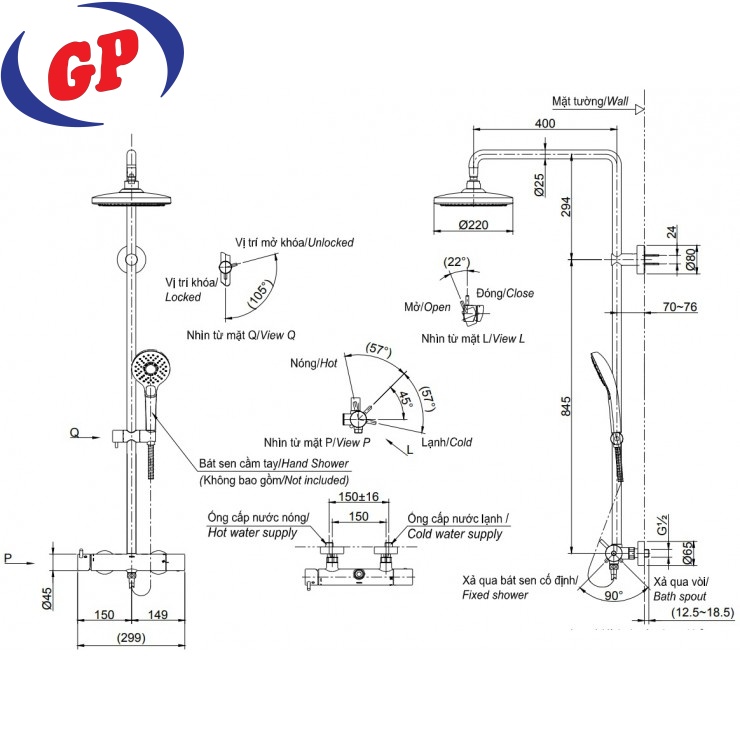 Vòi Sen Cây TOTO TBW01302B Nóng Lạnh