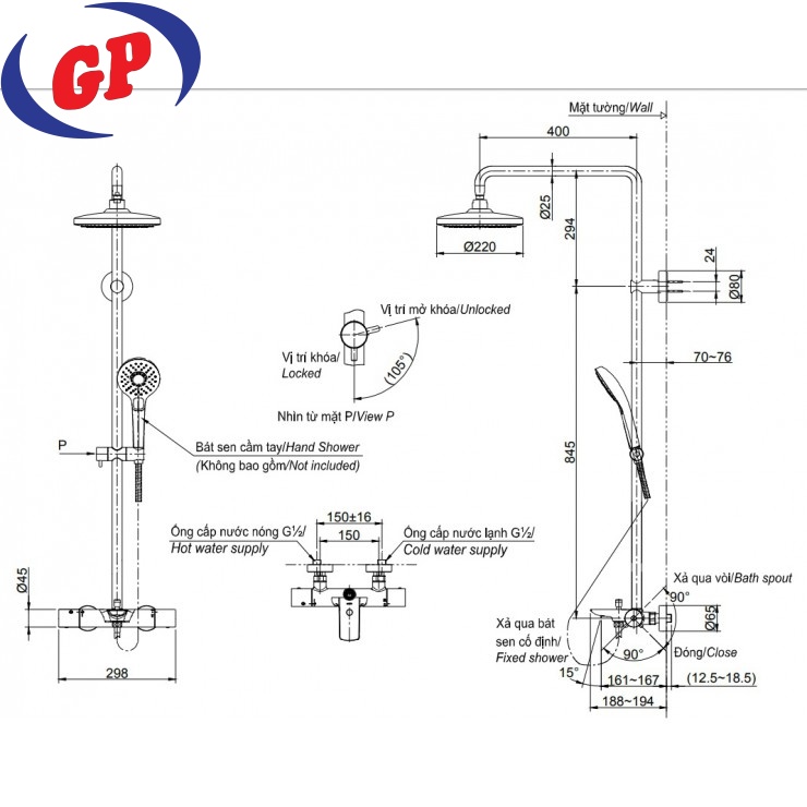 Vòi Sen Cây TOTO TBW01401BB (TBW01401B) Nhiệt Độ