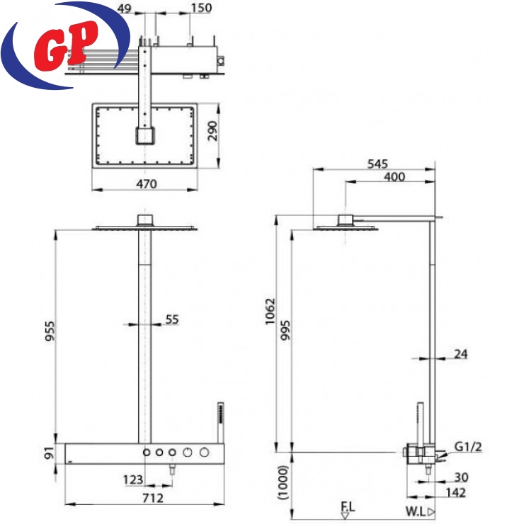 Vòi Sen Cây TOTO TBW05401A Nhiệt Độ Vuông