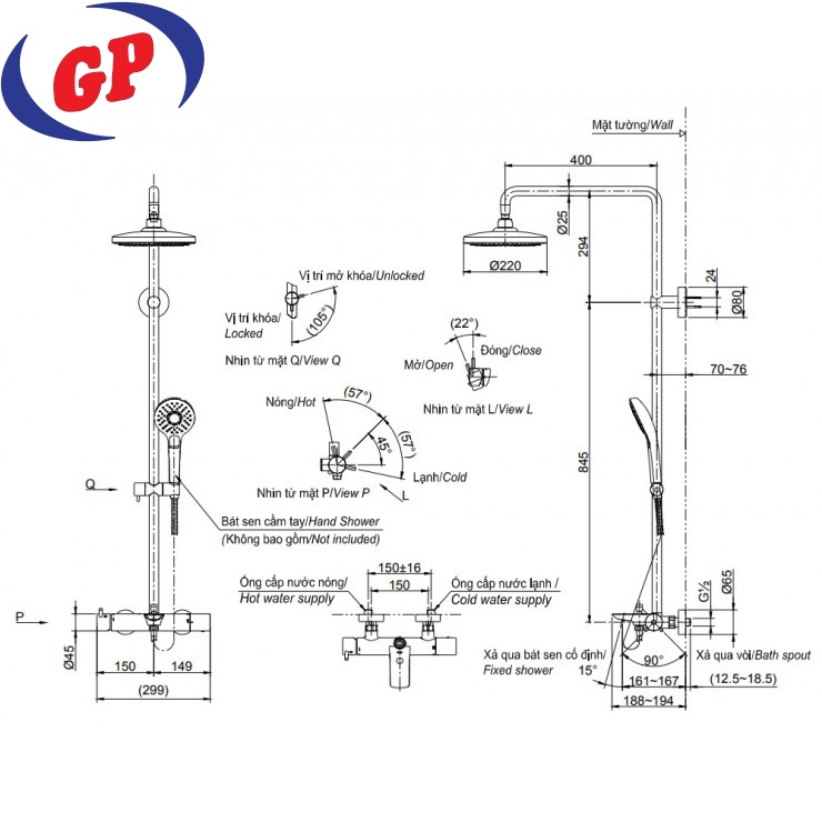 Vòi Sen Cây TOTO TBW01301BA (TBW01301B) Nóng Lạnh