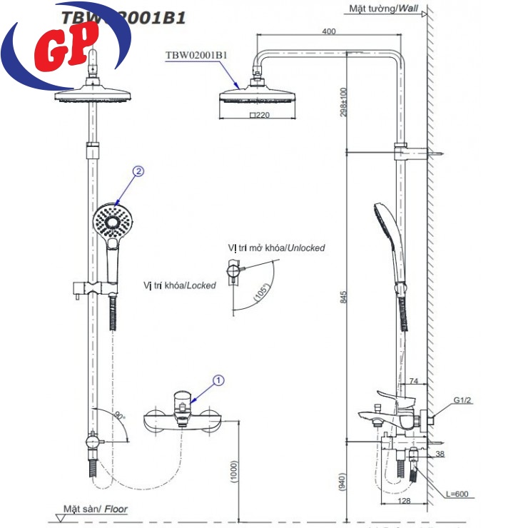 Bộ Sen Cây TOTO TBV03427V/DGH108ZR/TBW02001BA Nhiệt Độ Nhật