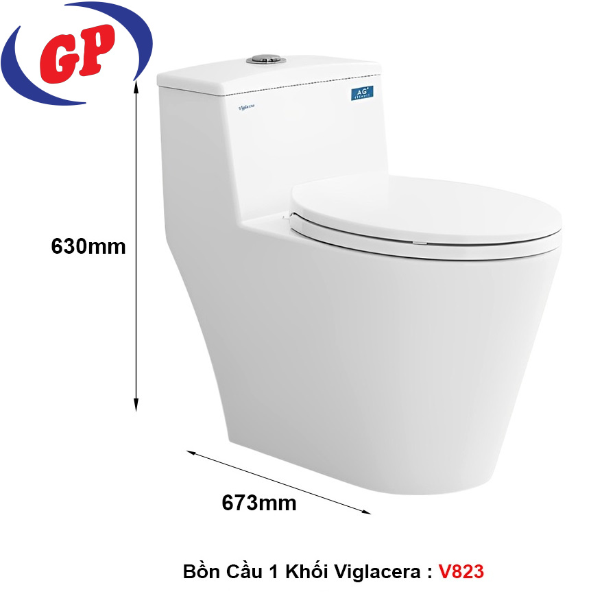 Bồn cầu 1 khối nắp êm Viglacera V823, men kháng khuẩn ViGuard
